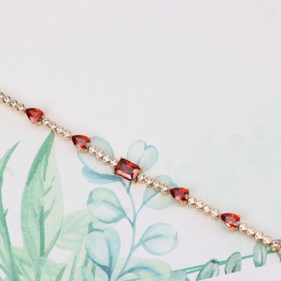 "Rose Gold Bracelet with Red Gem Accents and Round White Stones, XPBL0845 - Picture 4 of 13
